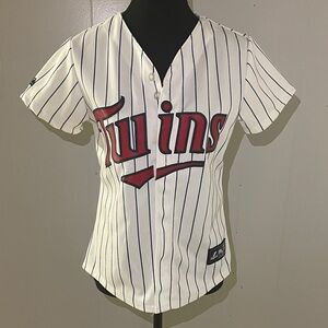 Majestic Women's White and Black Striped Twins Jersey NWOT $175